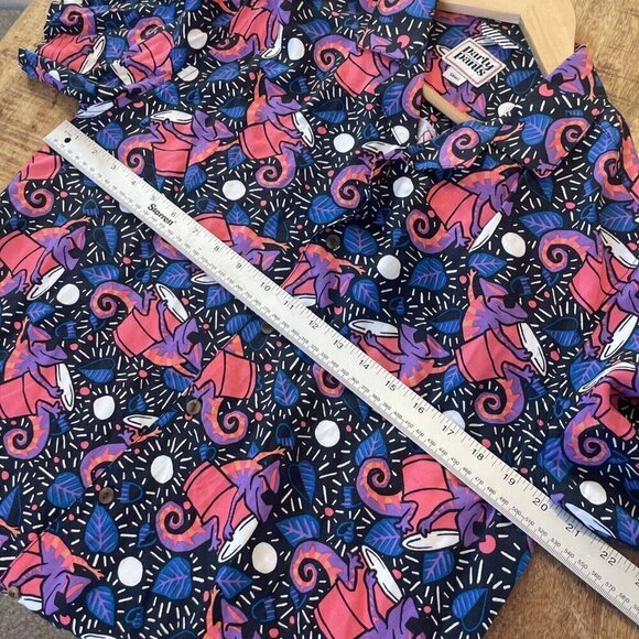 Party Pants Vacation Button up Shirt Short Sleeve top Neon 80s Lizard chameleon - Picture 7 of 11